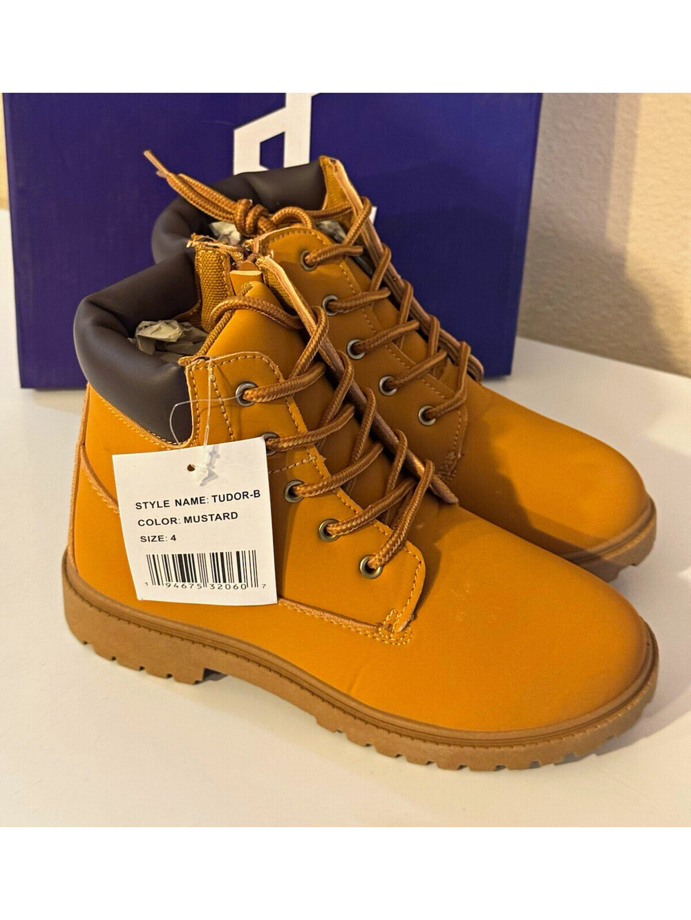 Yoki Tudor Boys Mustard Lace Up Side Zip Combat Boots Youth Size 4 NIB